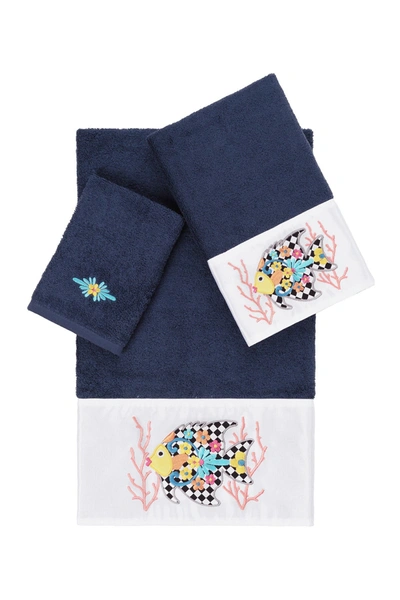 Linum Home Feliz 3-piece Embellished Towel In Midnight Blue