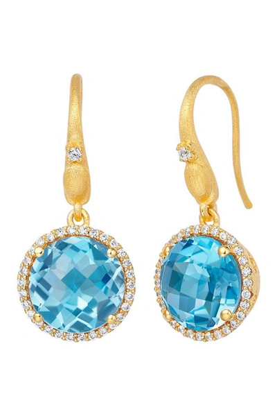 Lafonn Gold Plated Sterling Simulated Diamond Drop Earrings In White-blue Topaz