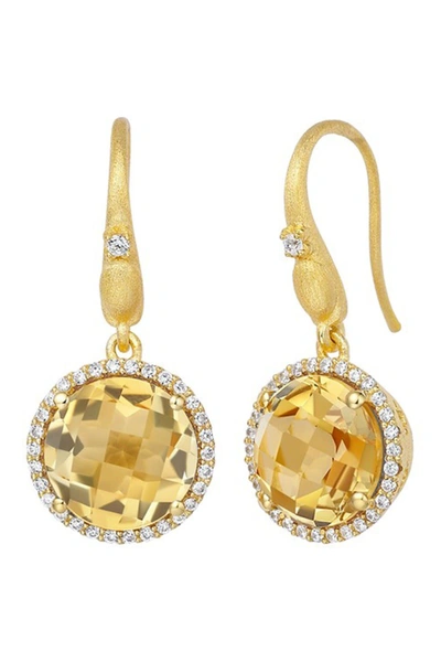 Lafonn Gold Plated Sterling Simulated Diamond Drop Earrings In White-citrine