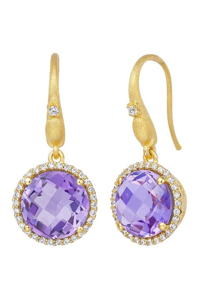 Lafonn Gold Plated Sterling Simulated Diamond Drop Earrings In White-amethyst