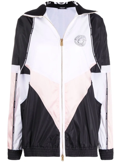 Versace Greca Logo Print Colour-block Jacket In White