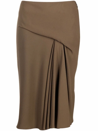 Versace Pleated Godet Pencil Skirt In Brown
