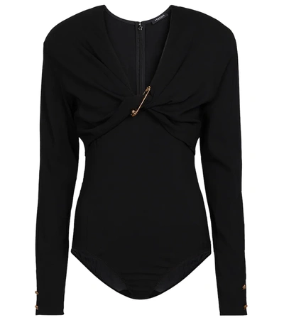 Versace Twist-front Embellished Stretch-crepe Bodysuit In Black