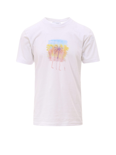 Silted Basic T-shirt With Palm Print In White