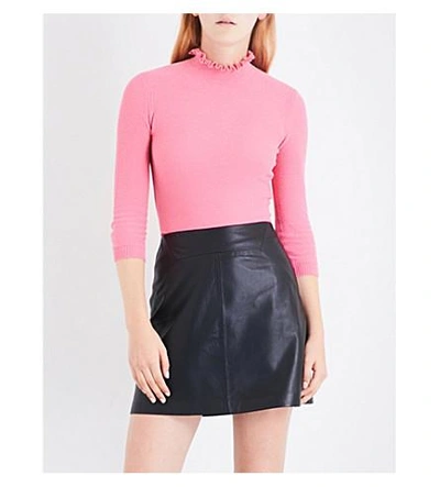 Whistles Frill-neck Knitted Sweater In Pink
