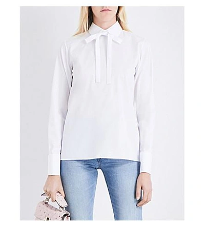 Valentino Bow-detail Cotton-poplin Shirt In White