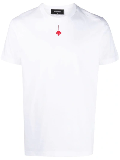 Dsquared2 Leaf Print Cotton Jersey T-shirt In White