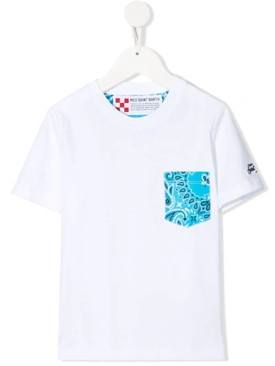 Mc2 Saint Barth Kids' Paisley-print Short-sleeved T-shirt In Bianco