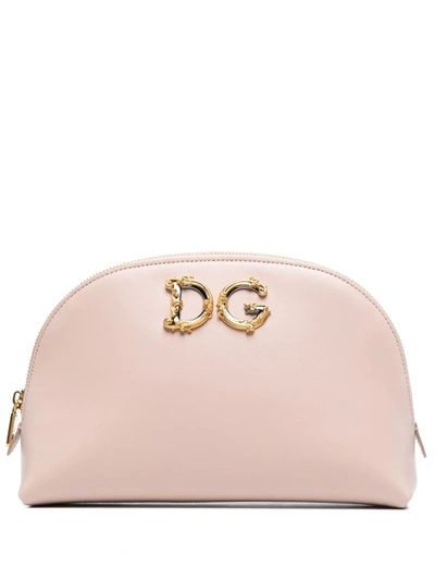 Dolce & Gabbana Dg Leather Makeup Bag In Pink