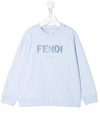 Fendi Kids' Ff-logo刺绣卫衣 In Blue