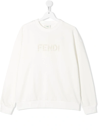 Fendi Kids' Embroidered-logo Long-sleeve Sweatshirt In Weiss