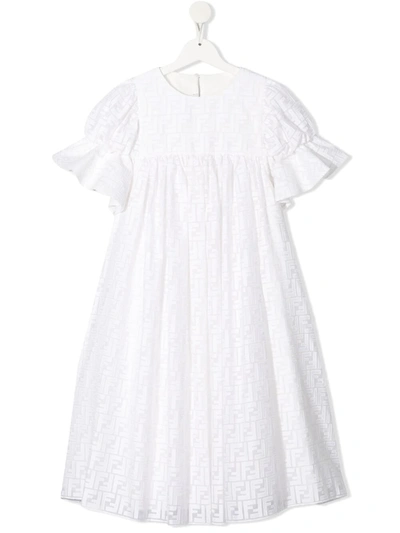 Fendi Kids' Ff-logo 伞形连衣裙 In White