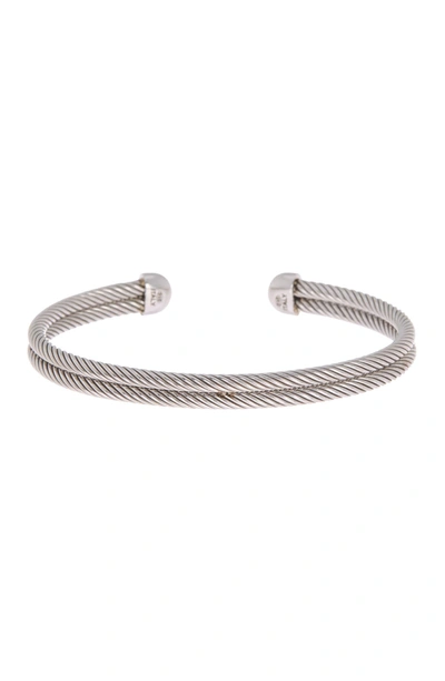 Meshmerise Sterling Silver Twisted Cable Open Bangle Bracelet In White