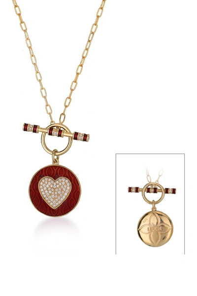 Gabi Rielle Red French Enamel Heart & Toggle Luck Necklace In Gold