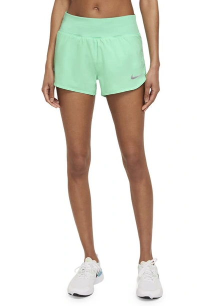 Nike Eclipse High Waist Running Shorts In Green Glow/ Reflective Silver