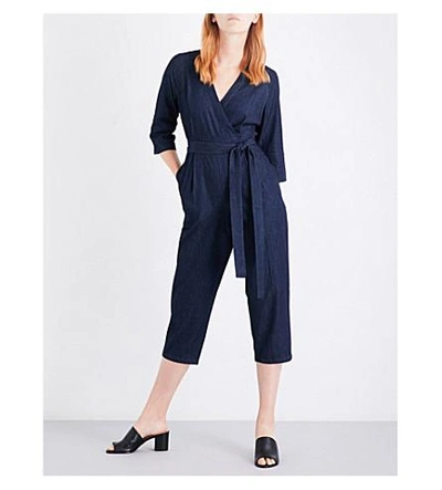 Whistles Wrap-front Denim Jumpsuit In Blue