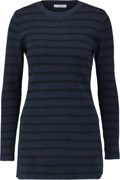 Ganni Striped Ribbed Cotton-blend Sweater
