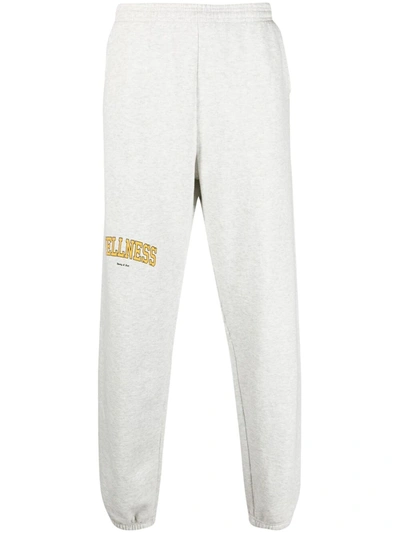 Sporty And Rich Slogan-print Cotton Track Pants In Grey