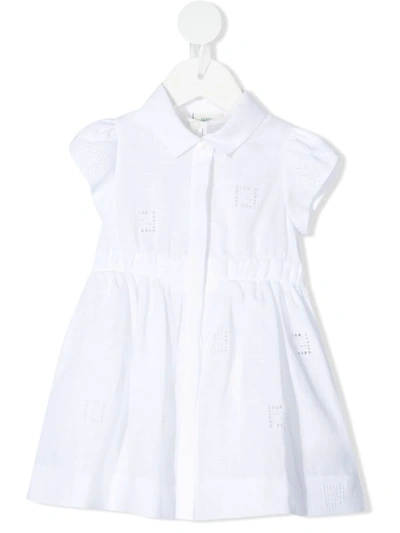 Fendi Babies' Ff-logo Embroidery Dress In Bianco