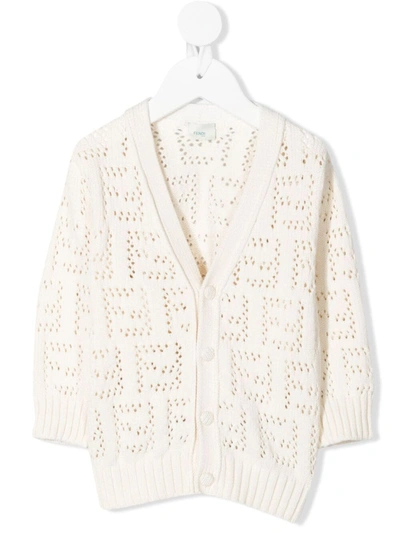 Fendi Babies' Ff Open-knit Cardigan In Neutrals