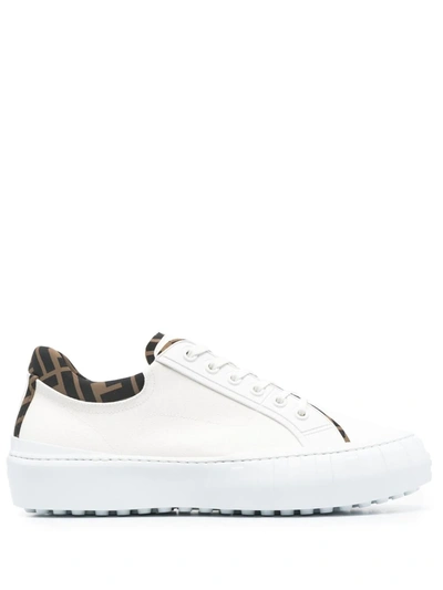 Fendi Ff-trim Leather Sneakers In White