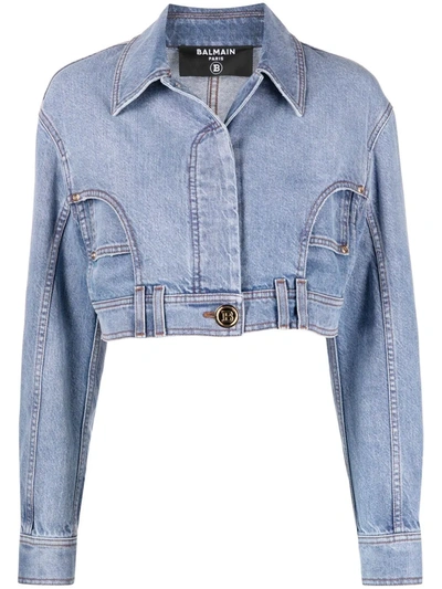 Balmain Jeans-style Cropped Denim Jacket In Blue