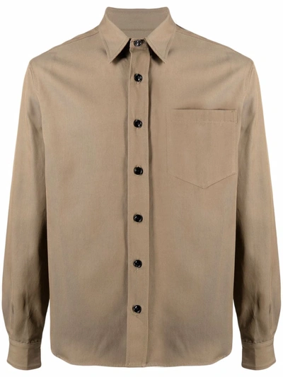 Haikure Long-sleeve Chest-pocket Shirt In Green