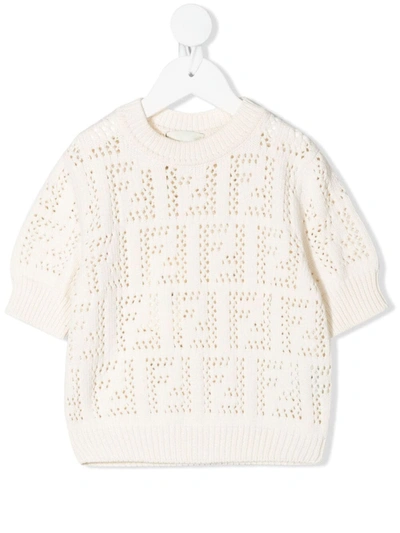Fendi Ivory Sweater For Kids With Double Ff