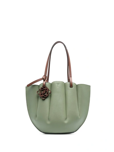 Loewe Shell Small Leather Tote Bag In Green