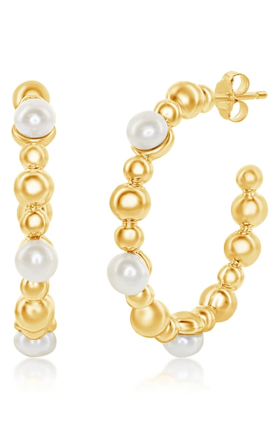Simona Jewelry Sterling Silver Freshwater Pearl 30mm Beaded Hoop Earrings In Gold