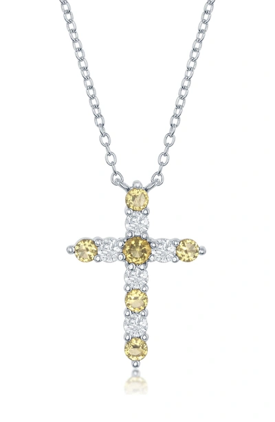 Simona Jewelry Sterling Silver Citrine & White Cubic Zirconia Cross Pendant Necklace