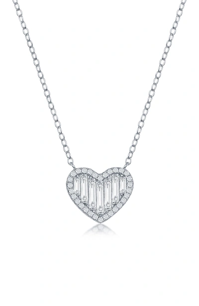 Simona Jewelry Sterling Silver Cz Heart Necklace
