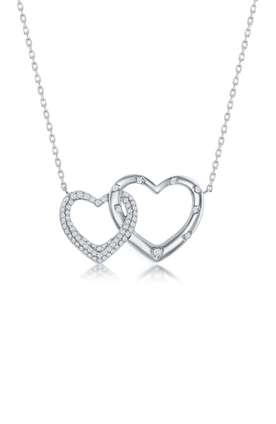 Simona Jewelry Sterling Silver Micro Pave Cz Interlocking Hearts Necklace