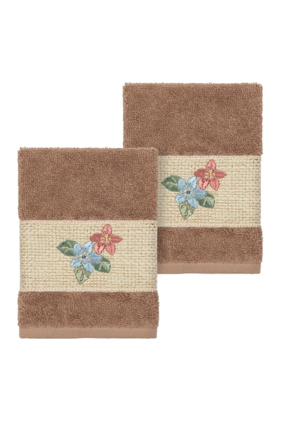 Linum Home Latte Caroline Embellished Washcloth