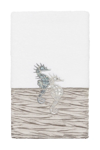 Linum Home White/gray Sofia Embellished Hand Towel In White / Gray