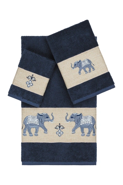 Linum Home Quinn 3-piece Embellished Towel Set In Midnight Blue