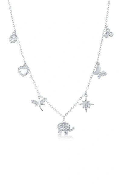 Simona Jewelry Sterling Silver Cz Pave Charm Necklace