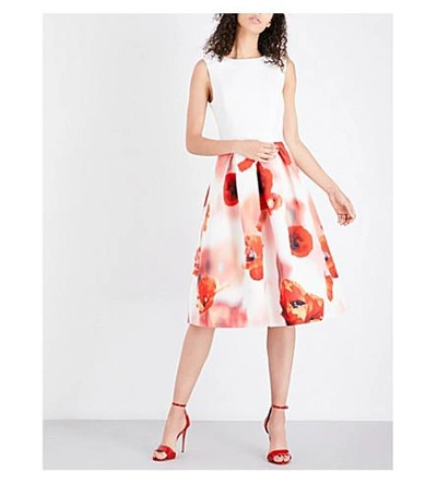 Ted Baker Micla Floral Fit-and-flare Satin And Twill Dress In White