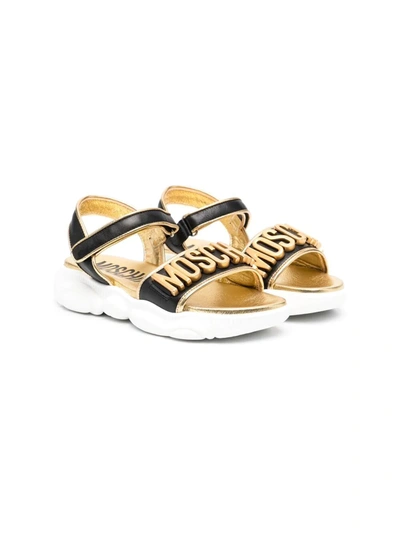 Moschino Kids' Logo-plaque Leather Sandals In Black