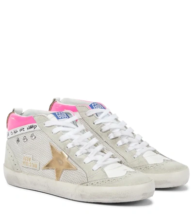 Golden Goose Mid Star Suede-trimmed Leather Sneakers In Grey