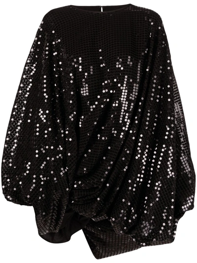 Junya Watanabe Sequin-embellished Draped Blouse In Black