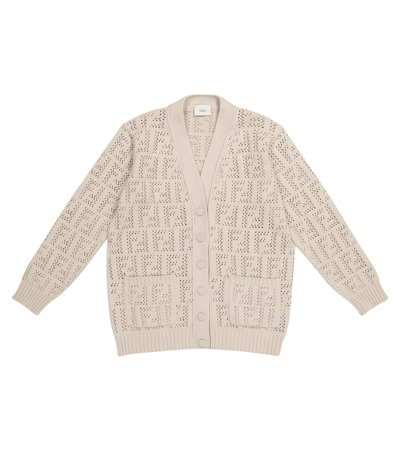 Fendi Kids' Ff-logo刺绣开衫 In Ivory