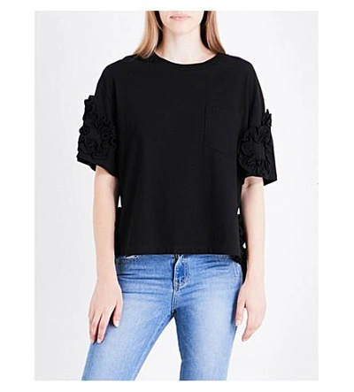 Sjyp Frilled Cotton Top In Black 0090