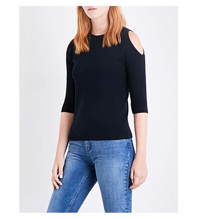 Whistles Cold Shoulder Cotton-blend Sweater In Navy
