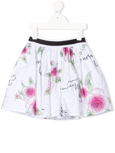 Monnalisa Kids' Floral-print Pleated Midi Skirt In White
