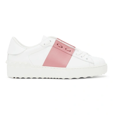 Valentino Garavani White & Pink Open Sneakers In H59 White/flamingo P