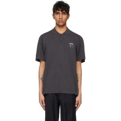 Ader Error Grey Needle Logo Pk Polo In Charcoal