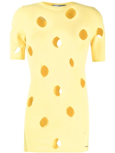 Prada Yellow T-shirt With Holes In Bianco+nero
