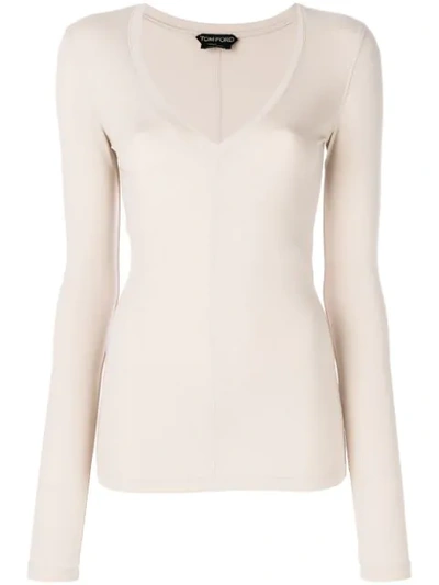 Tom Ford V Neck Jumper In Neutrals