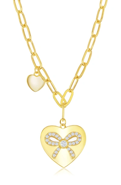 Simona Jewelry Gold Vermail Paperclip Chain Cz Heart Pendant Necklace